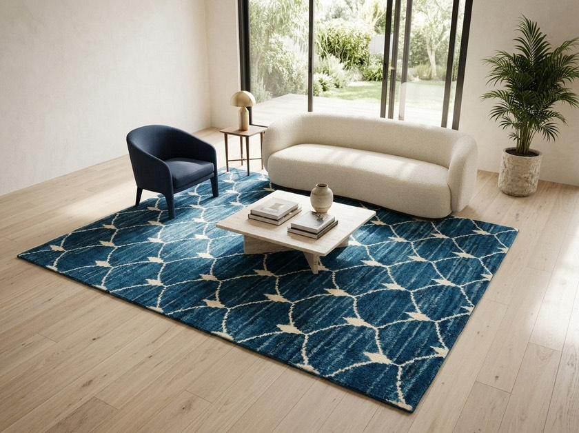 Arch shown in a room — emerald & white, persian knot