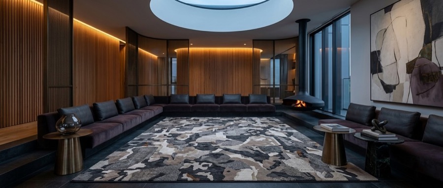Mines shown in a room — beige & grey, persian knot